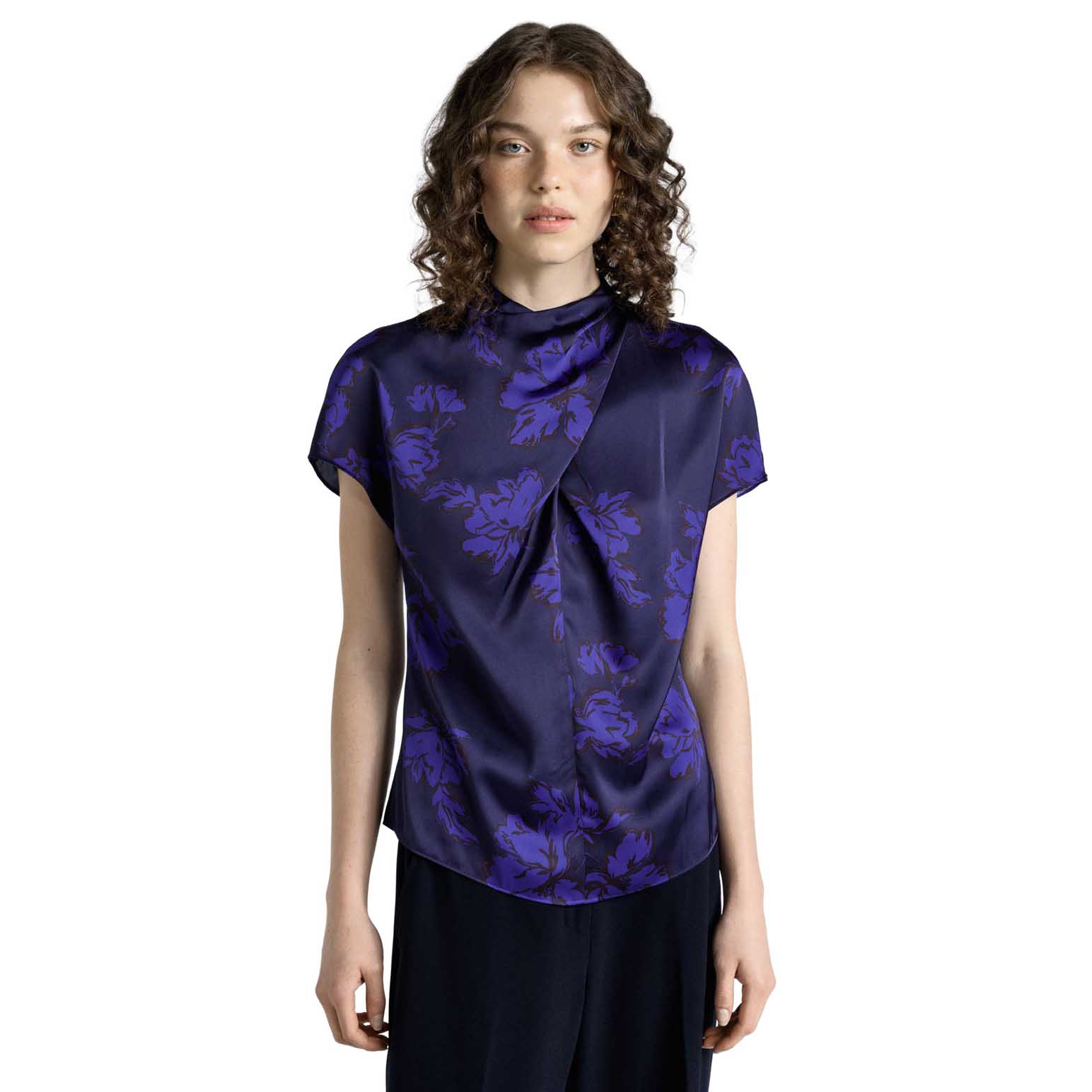 Cue Brushwork Floral Twist Neck Top